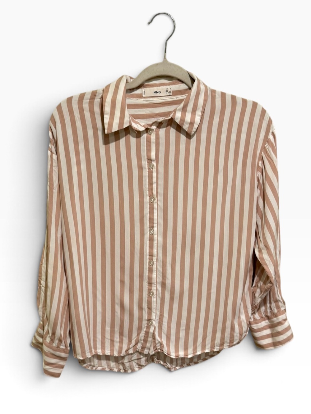 Mango Beige and Cream Striped Button-Down Shirt